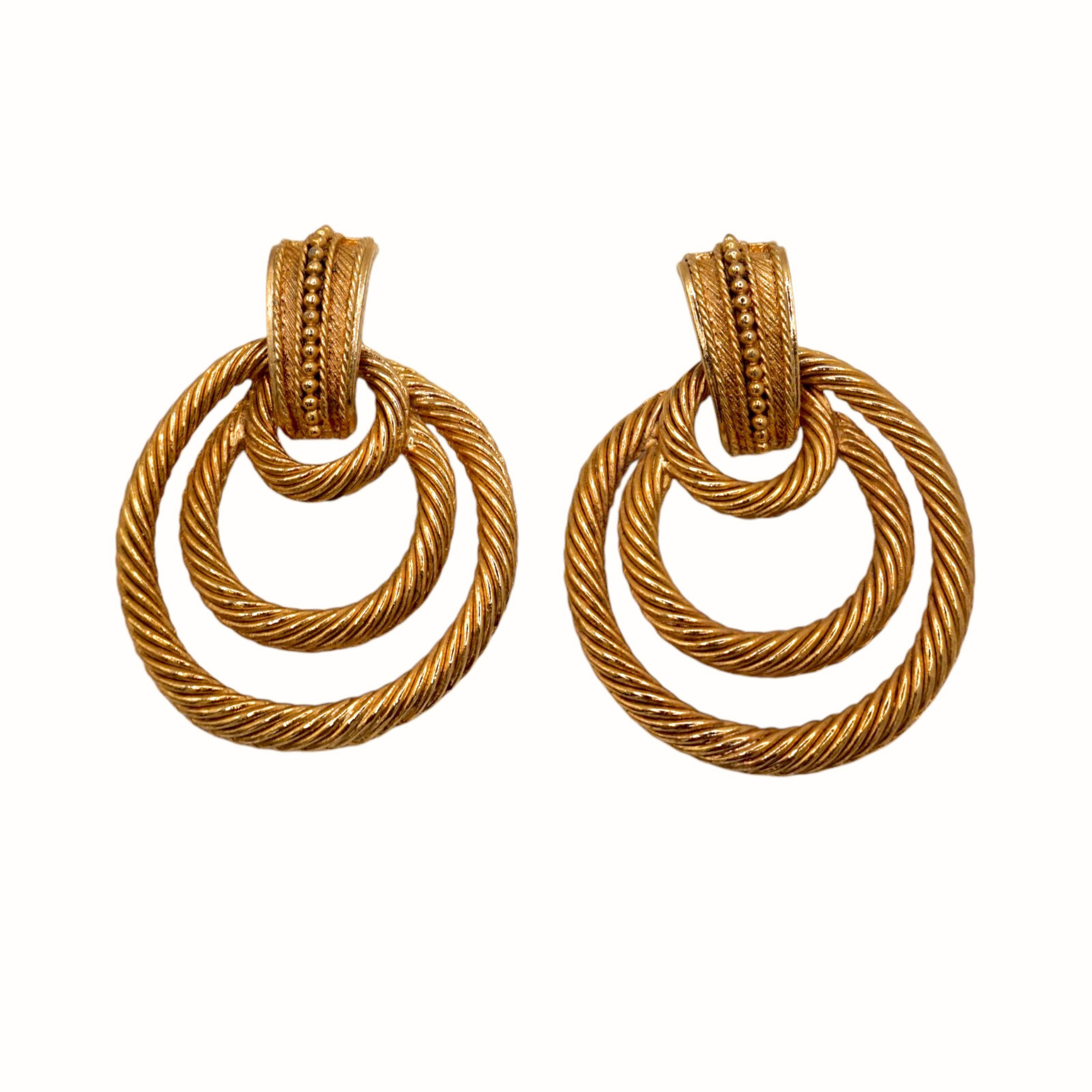 Vintage Extra Large Gold Door Knocker Clip On Earrings