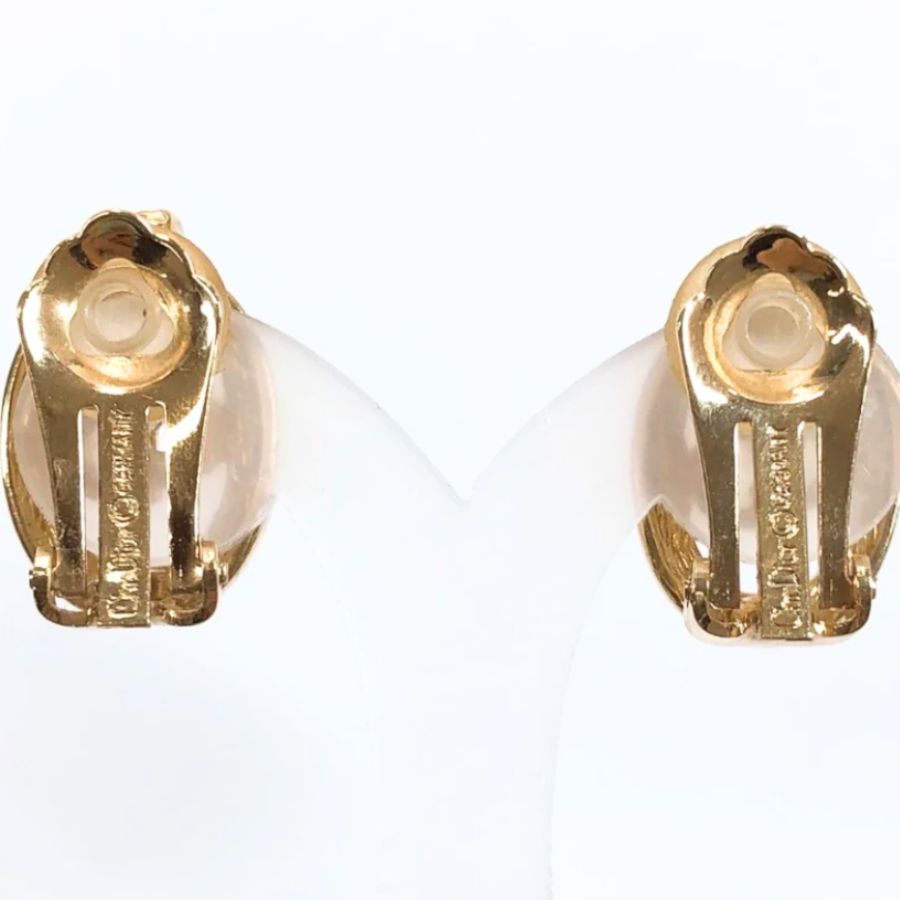 Christian Dior Vintage Rhinestone Oval Gold Clip Earrings