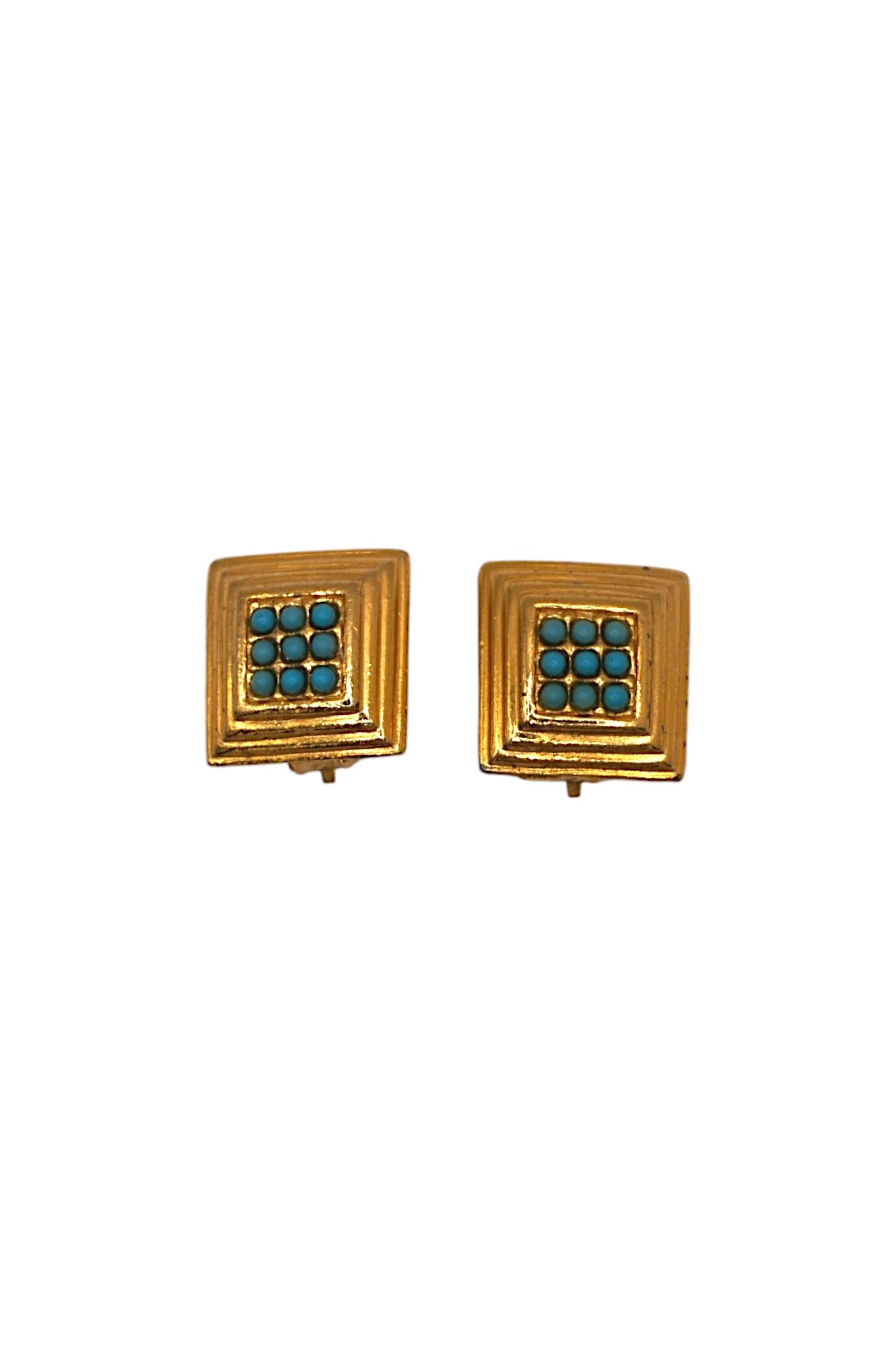 Gold & Turquoise Square Earrings from a Rediscovered Vintage Collection